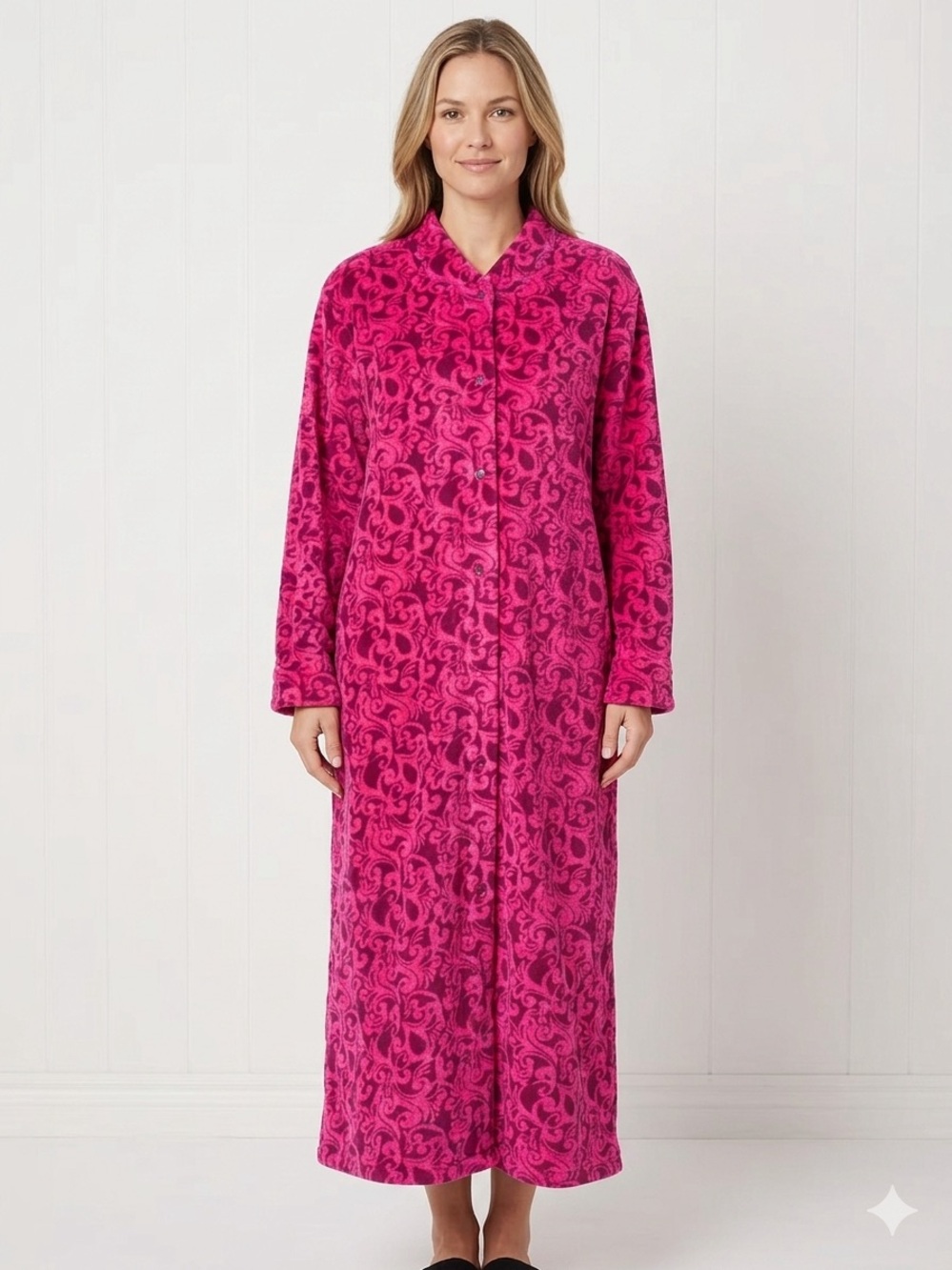 Miss Elaine Long Plush Robe in Fuchsia and Hot Pink